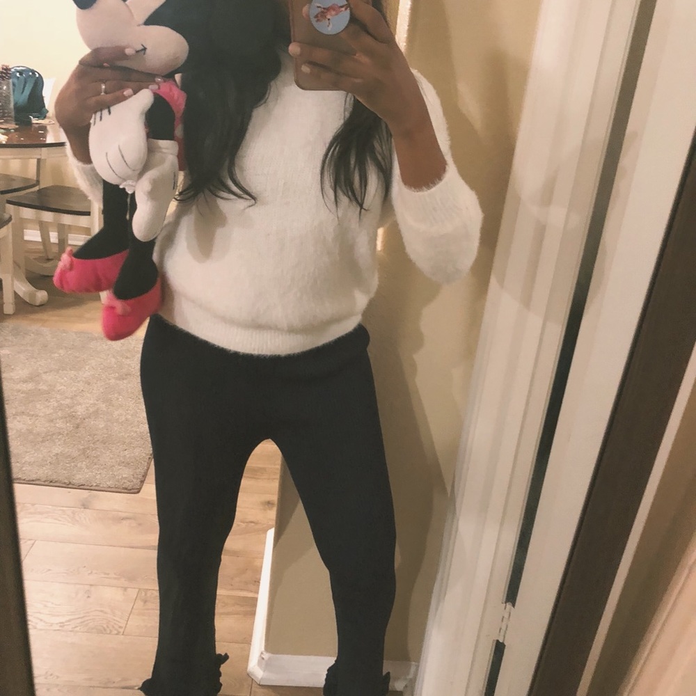 Navy Blue Ribbed Ruffle Pants - Picture 7 of 7